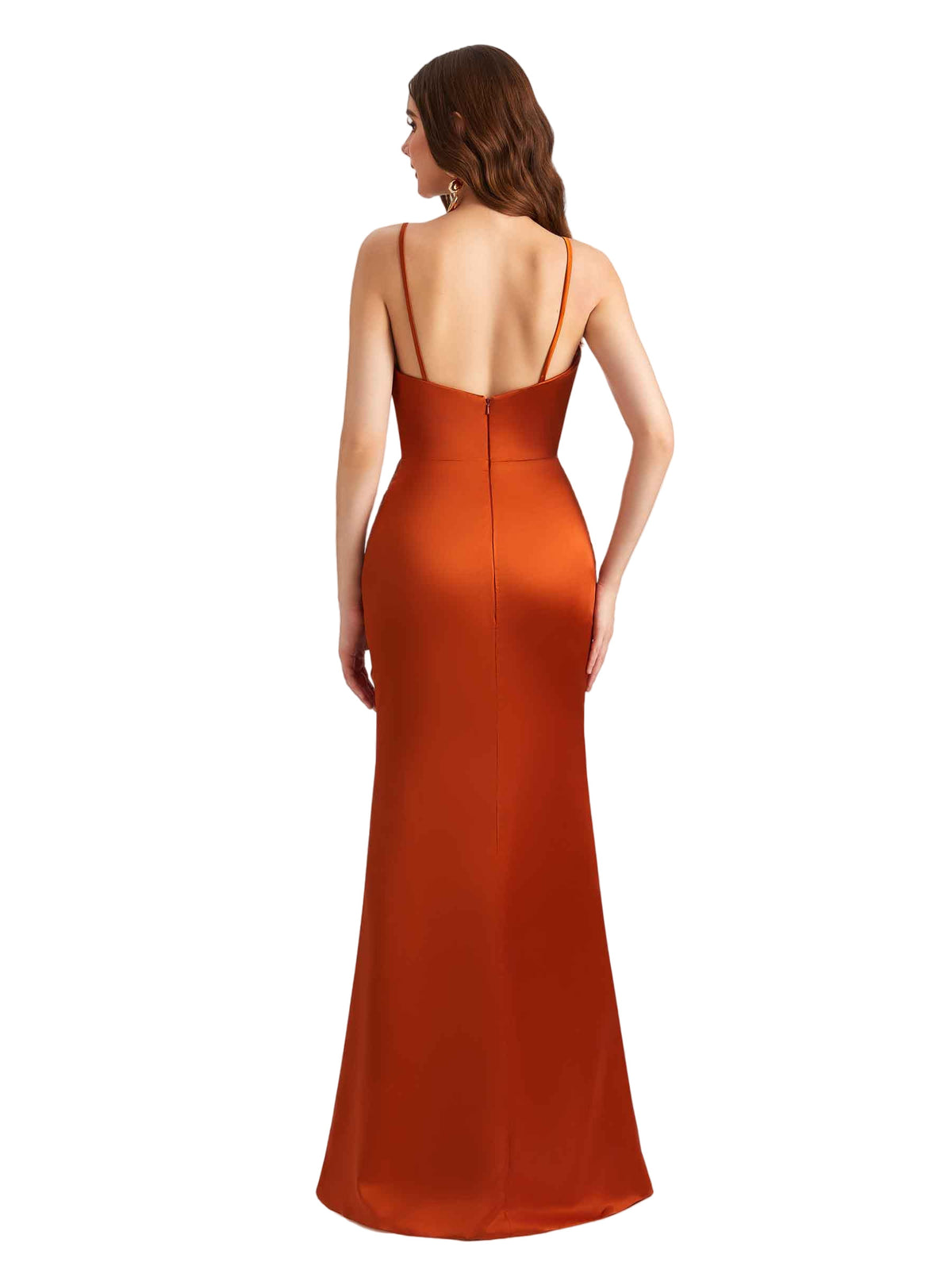 Elegant Spaghetti Straps Silky Satin Side Slit Mermaid Long Bridesmaid Dresses