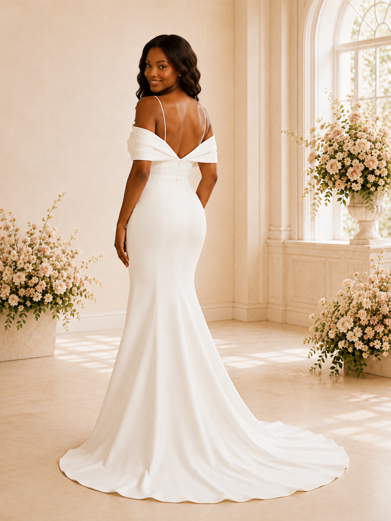 ChicSew Simple Spaghetti Straps Ruching Satin Mermaid Floor-Length Wedding Dress