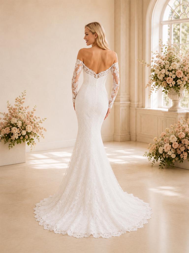 ChicSew Delicate Sweetheart Mermaid Lace Tulle Long Sleeves Maxi Wedding Dresses
