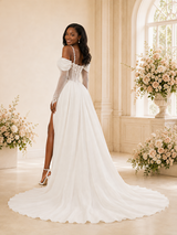 ChicSew Elegant Off The Shoulder Long Sleeves A-Line Glitter Tulle Maxi Wedding Dress