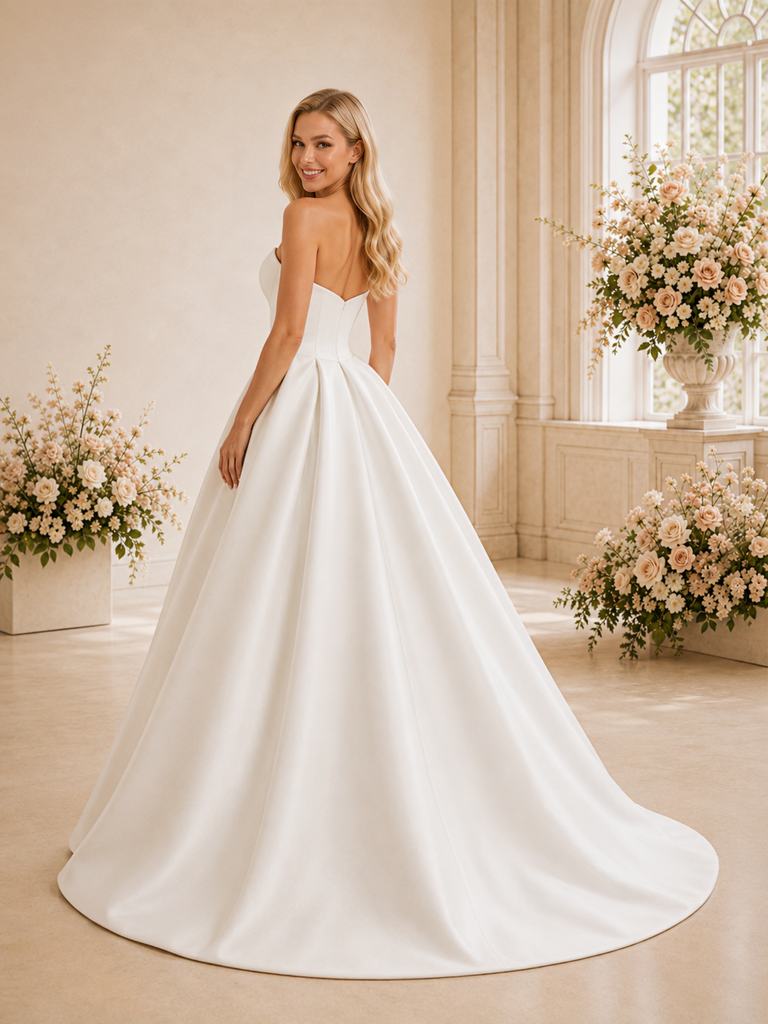 ChicSew Elegant Sweetheart Satin A-Line Floor-Length Wedding Dress