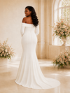 ChicSew Elegant Mermaid Off The Shoulder Long Sleeves Crepe Maxi Wedding Dress