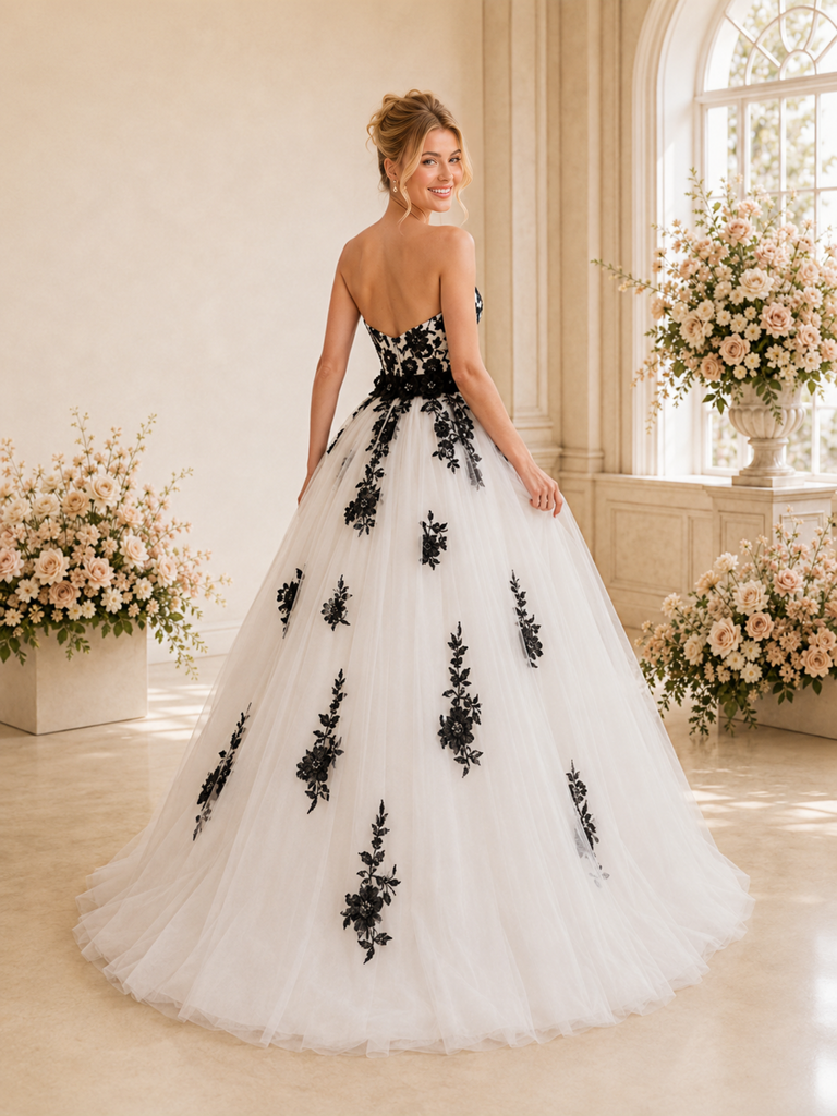 ChicSew Classic Sweetheart A-Line Lace Apliques Tulle Floor-Length Wedding Dresses