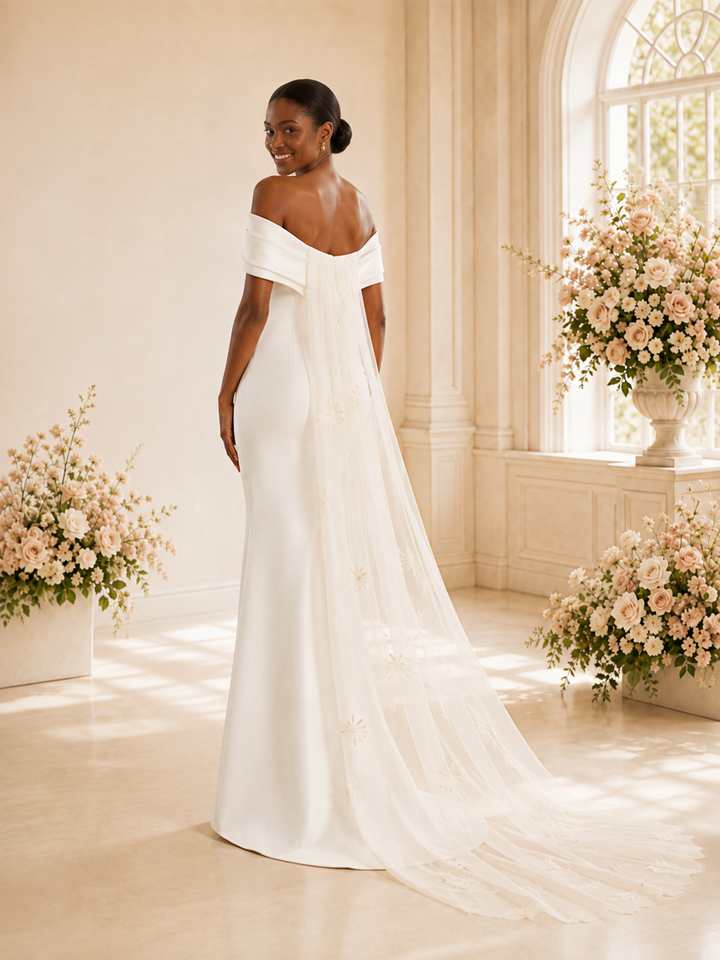 ChicSew Modern Unique Off The Shoulder Satin Mermaid Floor-Length Wedding Dress