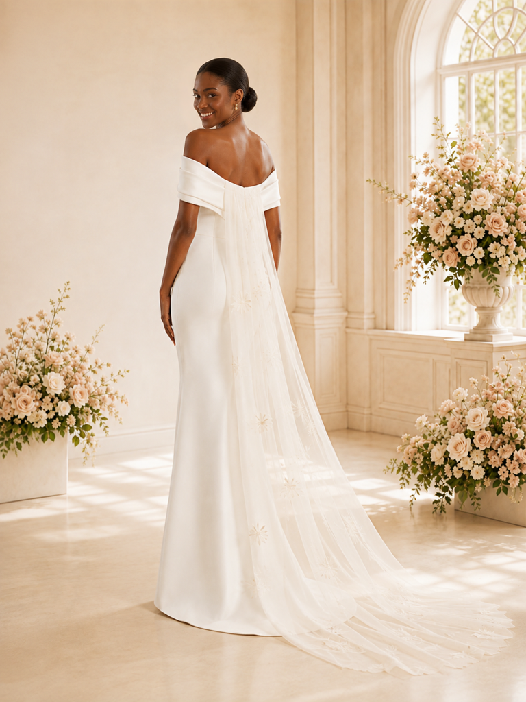 ChicSew Modern Unique Off The Shoulder Satin Mermaid Floor-Length Wedding Dress