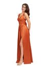 Sexy V-Neck Soft Satin A-Line Side Slit Long Bridesmaid Dresses Online