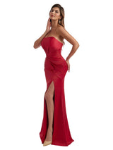 Sexy Sweetheart Mermaid Satin Unique Long Bridesmaid Dresses Side Slit