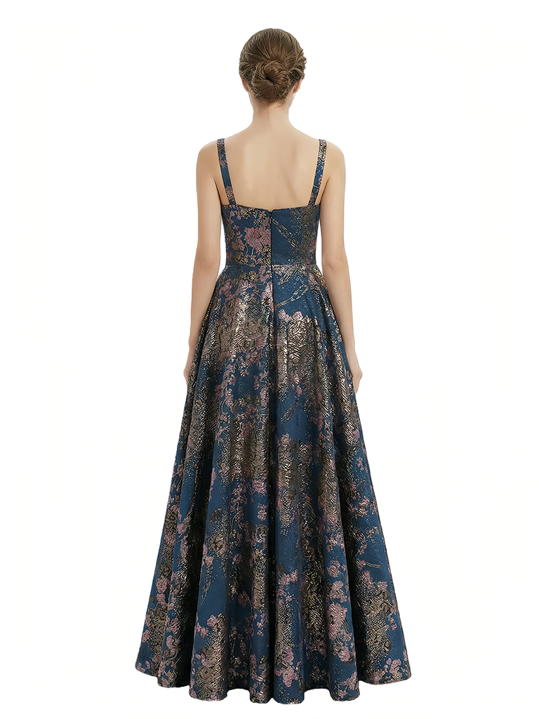 Elegant Floral Spaghetti Straps A-Line Long Formal Evening Dresses