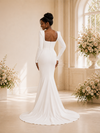 ChicSew Elegant Mermaid V-Neck Long Sleeves Crepe Floor-Length Wedding Dress