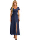 Elegant Chiffon V-Neck Short Sleeves Side Slit A-Line Mother Of The Bride Dresses