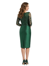 Mother Of The Groom Dresses V-Neck 3/4 Sleeves Satin Sheath Midi Formal Bride Mother Dresses