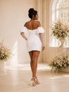 ChicSew Mondern Sweetheart Puff Sleeves Sheath Satin Mini-Length Wedding Dress