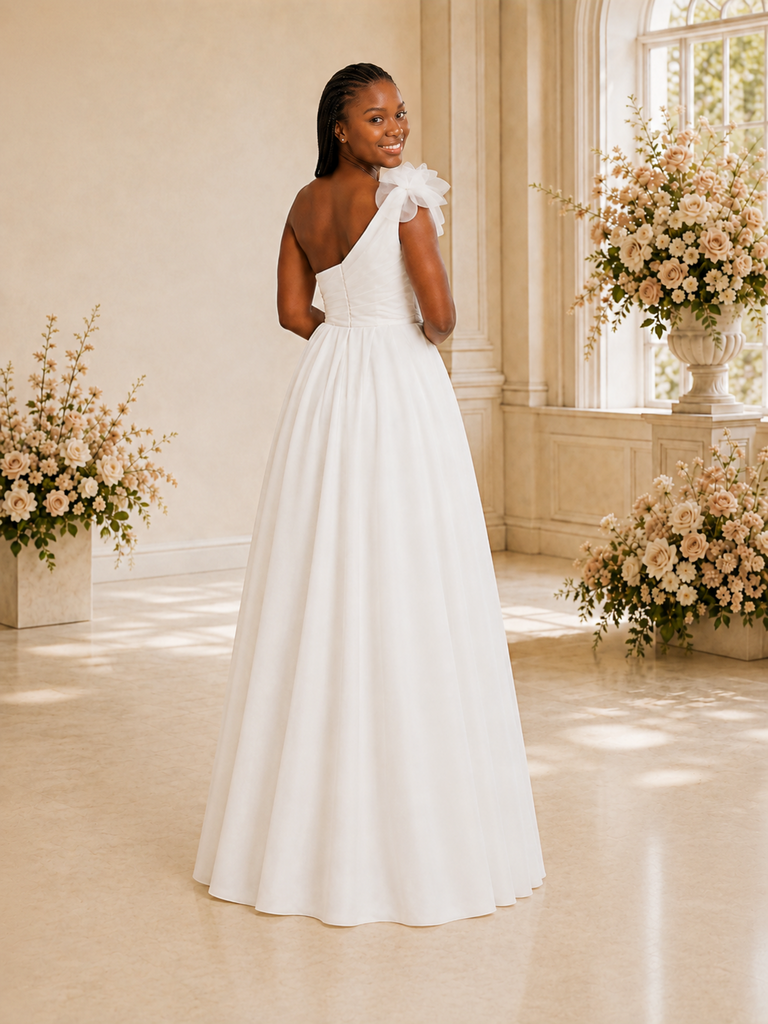 ChicSew Elegant One Shoulder Chiffon A-Line Maxi Wedding Dress With Floral Applique