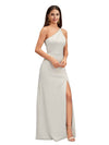 Elegant One Shoulder A-Line Side Slit Soft Satin Long Bridesmaid Dresses