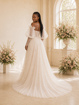 ChicSew Unique Strapless Long Sleeves A-Line Glitter Tulle Maxi Wedding Dress With Boning