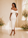 ChicSew Elegant Off The Shoulder Crepe Sheath Tea-Length Wedding Dress