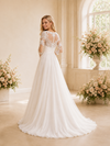 ChicSew Modern Illusion 3/4 Sleeves Chiffon Lace Applique Floor-Length Wedding Jumpsuit With Detachable Overlay