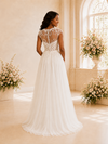 ChicSew Romantic Illusion Cap Sleeves Side Slit Tulle Sheath Wedding Dress With Lace Appliques