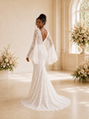 ChicSew Romantic V-Neck Long Flutter Sleeves Tulle Lace Appliques Maxi Wedding Dress