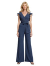 Elegant V-Neck Cap Sleeves Chiffon Women's Jumpsuit For Mother Of The Bride