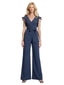 Elegant V-Neck Cap Sleeves Chiffon Women's Jumpsuit For Mother Of The Bride