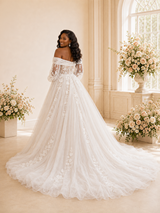 ChicSew Elegant Off The Shoulder Long Sleeves A-Line Tulle Maxi Wedding Dress With Lace Appliques