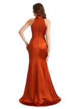 Sexy Halter Silky Satin Side Split Mermaid Long Bridesmaid Dresses Online