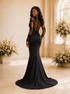 ChicSew Elegant Illusion Long Sleeves Satin Lace Appliques Mermaid Maxi Wedding Dress