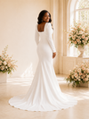 ChicSew Elegant Square Neck Long Sleeves Crepe Mermaid Maxi Wedding Dress