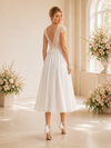 ChicSew Beautiful Lace V-Neck Cap Sleeves A-Line Chiffon Midi Wedding Dresses