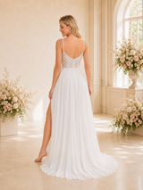 ChicSew Sexy Spaghetti Straps Chiffon Side Slit A-Line Boning Floor-Length Wedding Dress