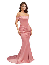 Sexy Silky Satin Off The Shoulder Mermaid Pretty Long Bridesmaid Dresses