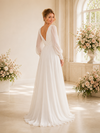 ChicSew Elegant V-Neck Long Sleeves Ruching A-Line Chiffon Floor-Length Wedding Dress