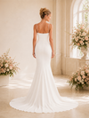 Chicsew Fancy Spaghetti Straps Sleeveless Mermaid Crepe Long Wedding Dress