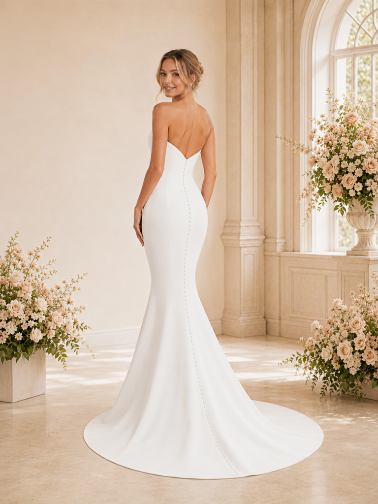 ChicSew Elegant Sweetheart Mermaid Crepe Floor-Length Wedding Dress With Button