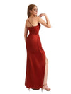 Modern One Shoulder Silky Satin Mermaid Long Bridesmaid Dresses Side Split