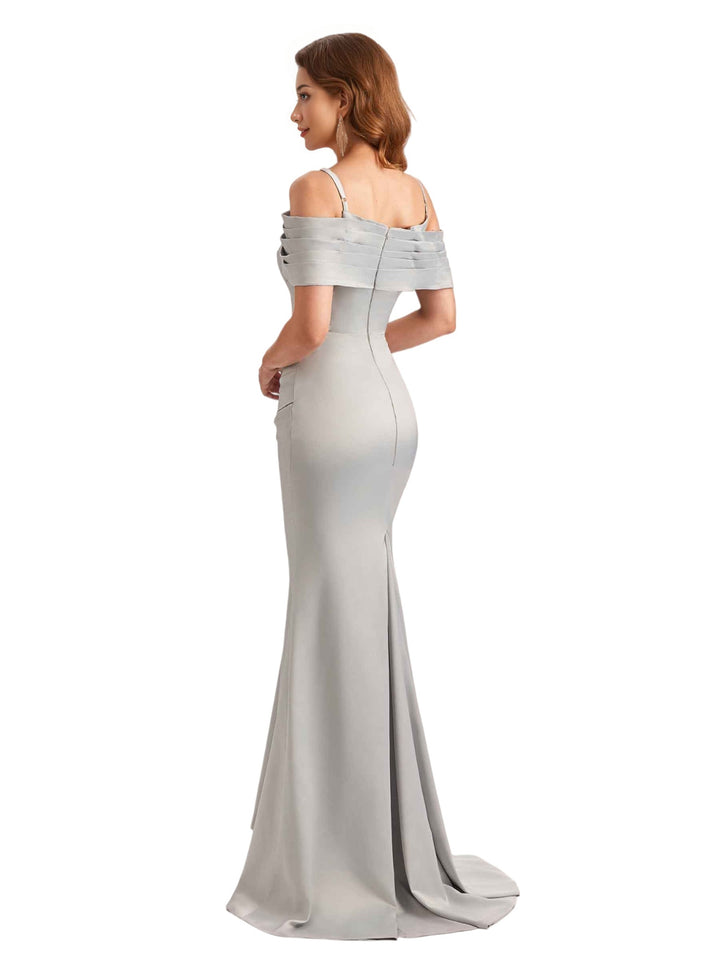 Sexy Soft Satin Cold Shoulder Mermaid Unique Long Bridesmaid Dresses