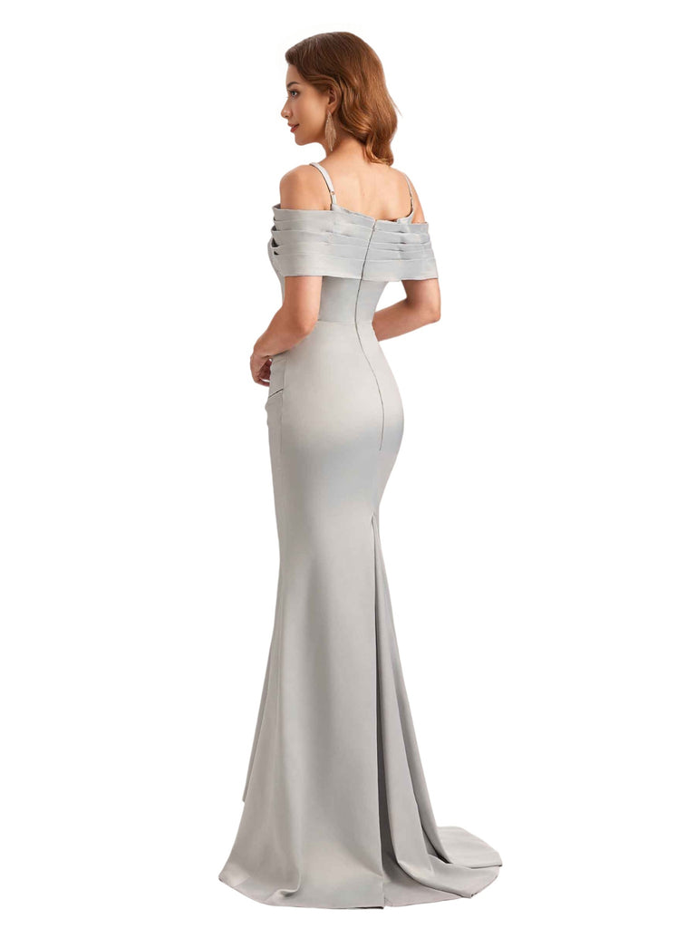 Sexy Soft Satin Cold Shoulder Mermaid Unique Long Bridesmaid Dresses