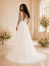 ChicSew Elegant Fancy V-Neck Long Sleeves Tulle A-Line Open Back Wedding Dress With Lace Applique