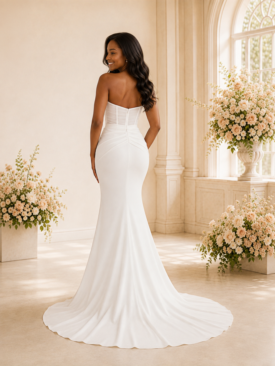 ChicSew Elegant Crepe Sweetheart Long Mermaid Wedding Dress With Button And Slit