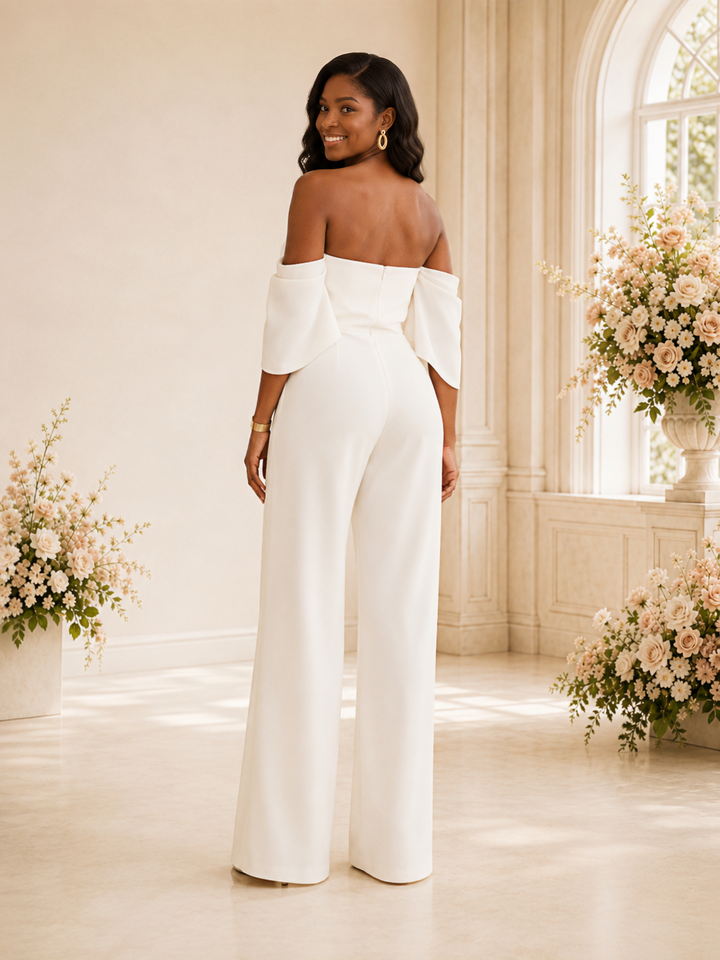 ChicSew Sexy Off The Shoulder Crepe Floor-Length Wedding Jumpsuit