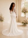 ChicSew Elegant A-Line V-Neck Long Sleeves Satin Mermaid Maxi Wedding Dress