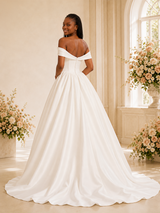ChicSew Elegant Off The Shoulder A-Line Satin Maxi Long Wedding Dress With Button