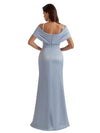 Elegant Cold Shoulder Side Split Mermaid Ruched Satin Long Bridesmaid Dresses Online
