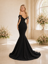 ChicSew Fancy Unique Off The Shoulder Lace Crepe Mermaid Maxi Wedding Dress With Applique