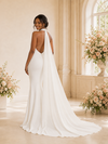 ChicSew Sexy Halter Deep V-Neck Mermaid Crepe Floor-Length Open Back Wedding Dress