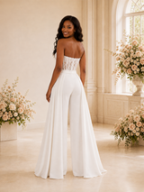 ChicSew Modern Sweetheart Boning Crepe Lace Appliques Floor-Length Wedding Jumpsuit