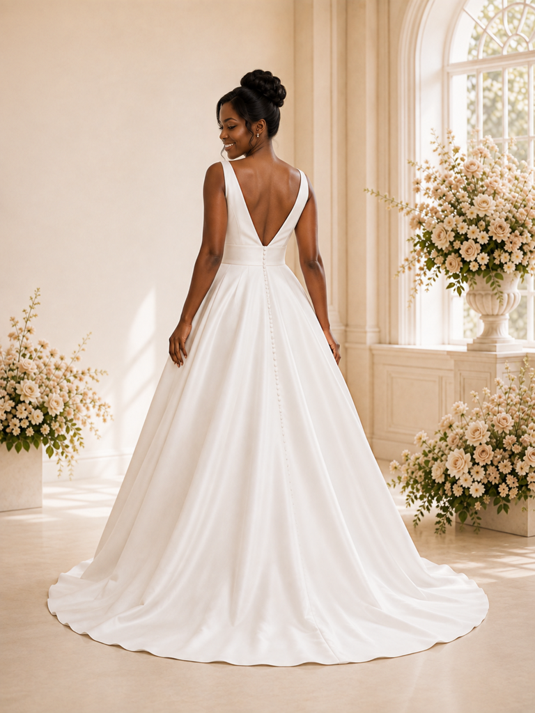 ChicSew Elegant A-Line Spaghetti Straps Satin Floor-Length Wedding Dress