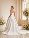 ChicSew Modern Fancy Satin Ruched Sweetheart A-Line Long Wedding Dress With Pocket
