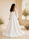 ChicSew Elegant Square Neck Long Chiffon Sleeves Crepe A-Line Maxi Wedding Dress